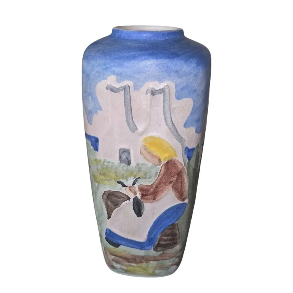 Vintage Soholm Denmark Pottery Vase by Svend Nielsen Mid Century Bornholm Signed